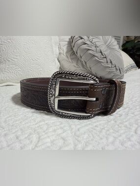 Ariat Brown Leather Belt with Silver-Tone Buckle